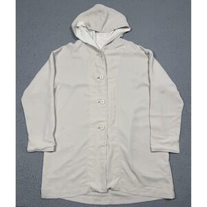 Hiroko Koshino Coat Womens 38 White Hooded Button Front Lined Mid Length Casual